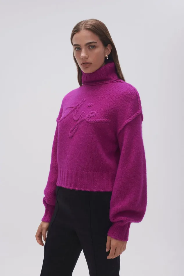 Aje Evita Balloon Sleeve Jumper Plum Purple Women Knitwear and Jumpers