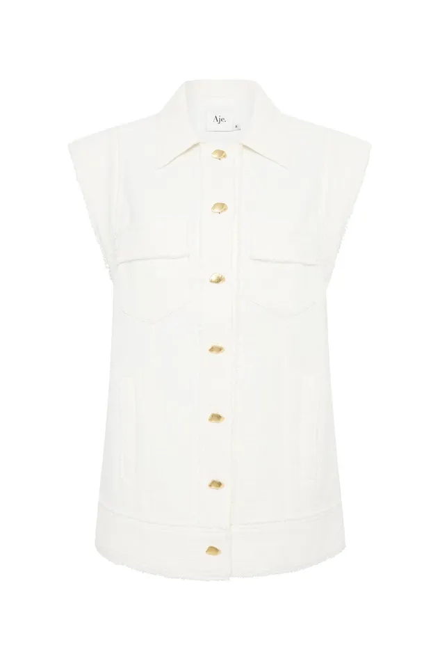 Aje Frontier Oversized Vest Ivory Women Blazers Jackets and Coats