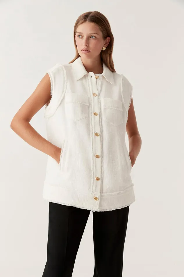 Aje Frontier Oversized Vest Ivory Women Blazers Jackets and Coats