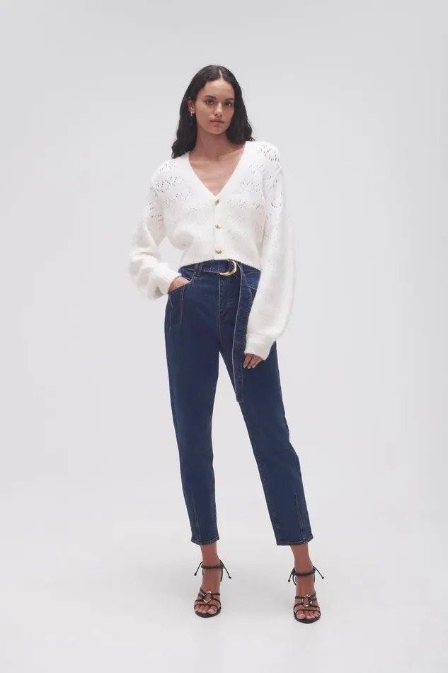 Aje Grooves Lace Stitch Cardigan Ivory Women Knitwear and Jumpers