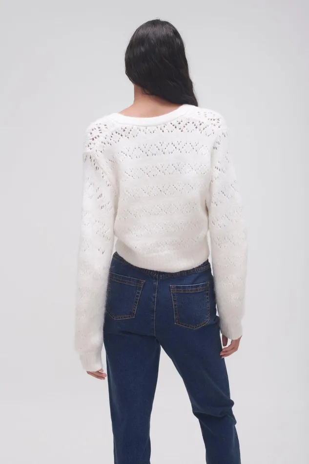 Aje Grooves Lace Stitch Cardigan Ivory Women Knitwear and Jumpers