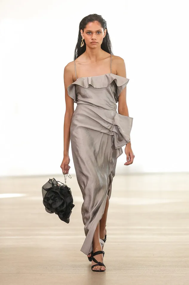 Aje Immersion Bias Camisole Metallic Oyster Grey Women Tops