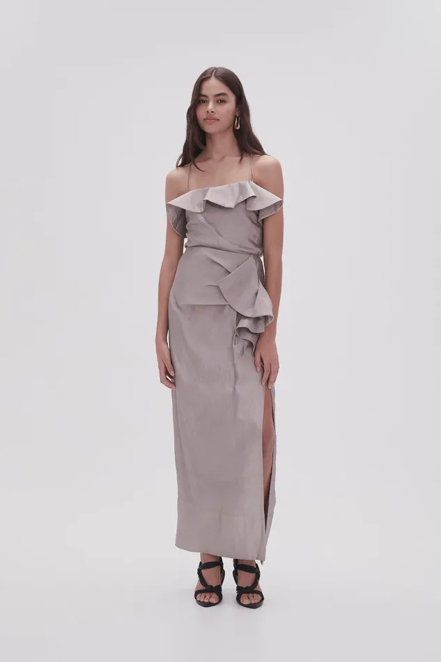 Aje Immersion Bias Camisole Metallic Oyster Grey Women Tops