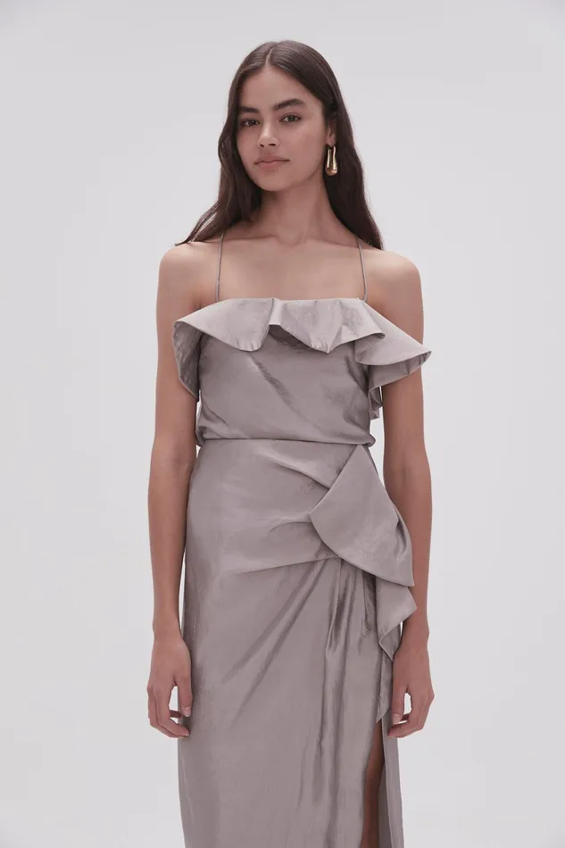Aje Immersion Bias Camisole Metallic Oyster Grey Women Tops