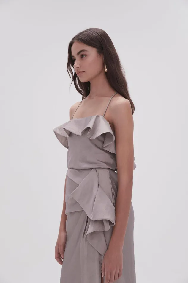 Aje Immersion Bias Camisole Metallic Oyster Grey Women Tops