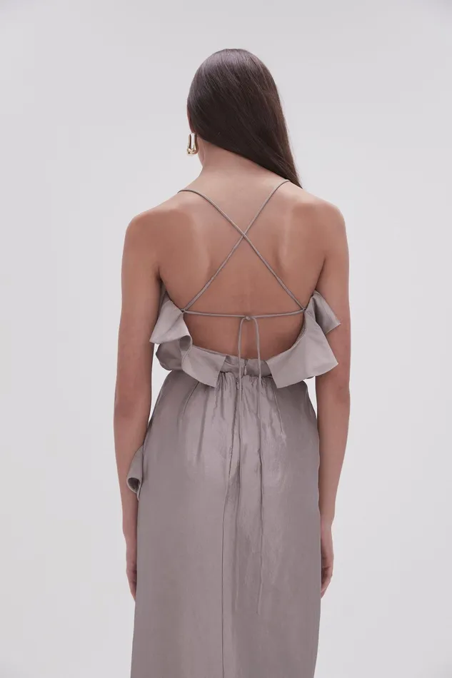 Aje Immersion Bias Camisole Metallic Oyster Grey Women Tops