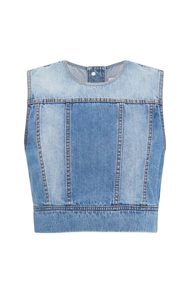 Aje Ines Panelled Denim Shell Top Twin Tone Indigo Women Denim