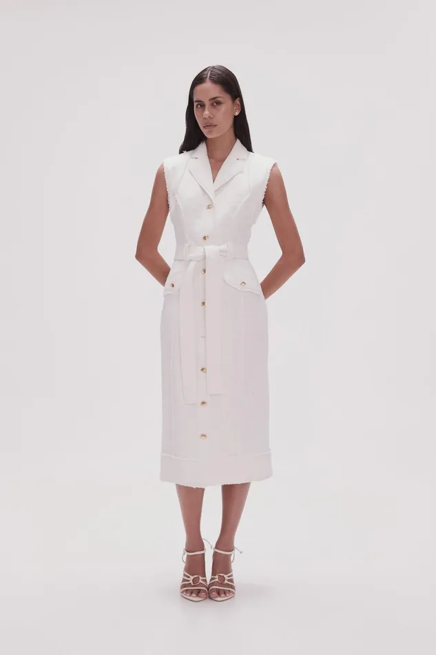 Aje Isabel Utility Midi Dress Ivory Women Dresses