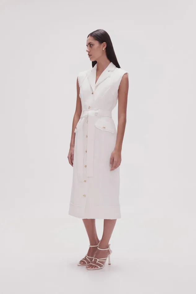 Aje Isabel Utility Midi Dress Ivory Women Dresses