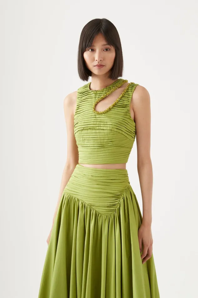 Aje Jolie Abstract Cut Out Top Verdant Green Women Tops
