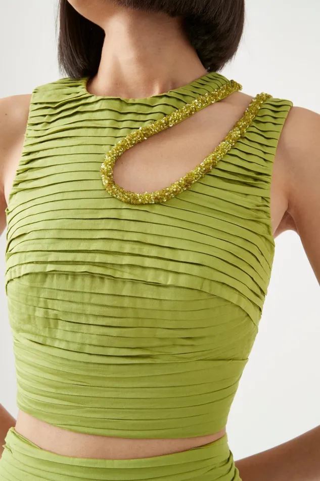 Aje Jolie Abstract Cut Out Top Verdant Green Women Tops