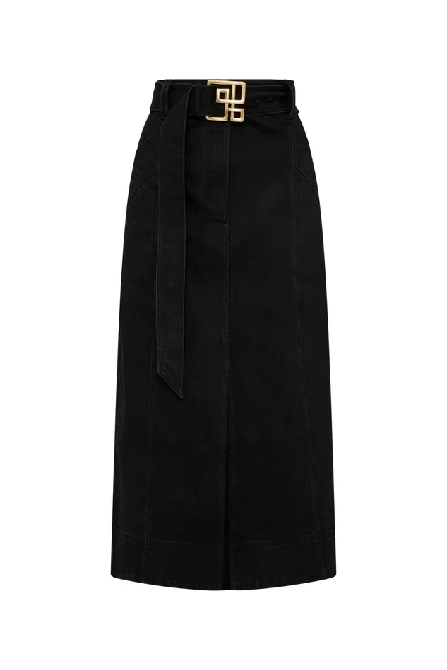 Aje Lola Denim Midi Skirt Black Women Denim