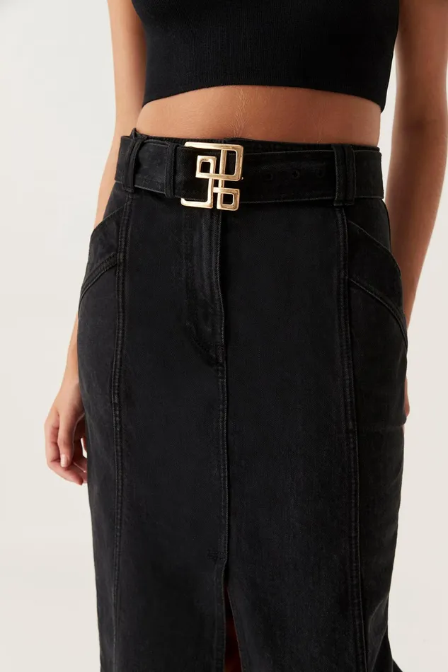 Aje Lola Denim Midi Skirt Black Women Denim
