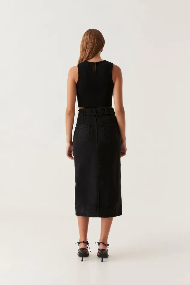 Aje Lola Denim Midi Skirt Black Women Denim