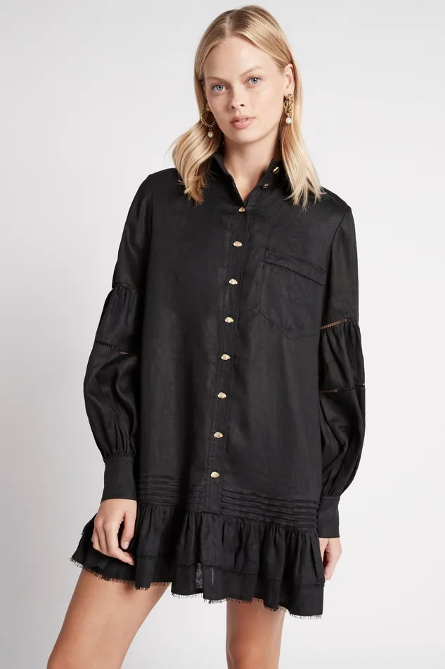 Aje Lotus Shirt Dress Black Women Dresses