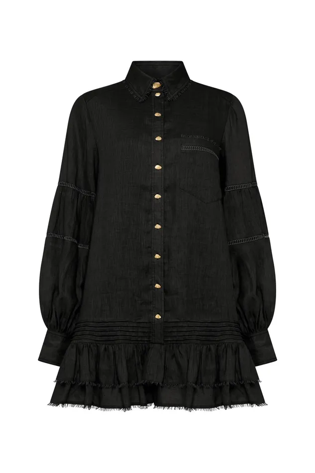 Aje Lotus Shirt Dress Black Women Dresses
