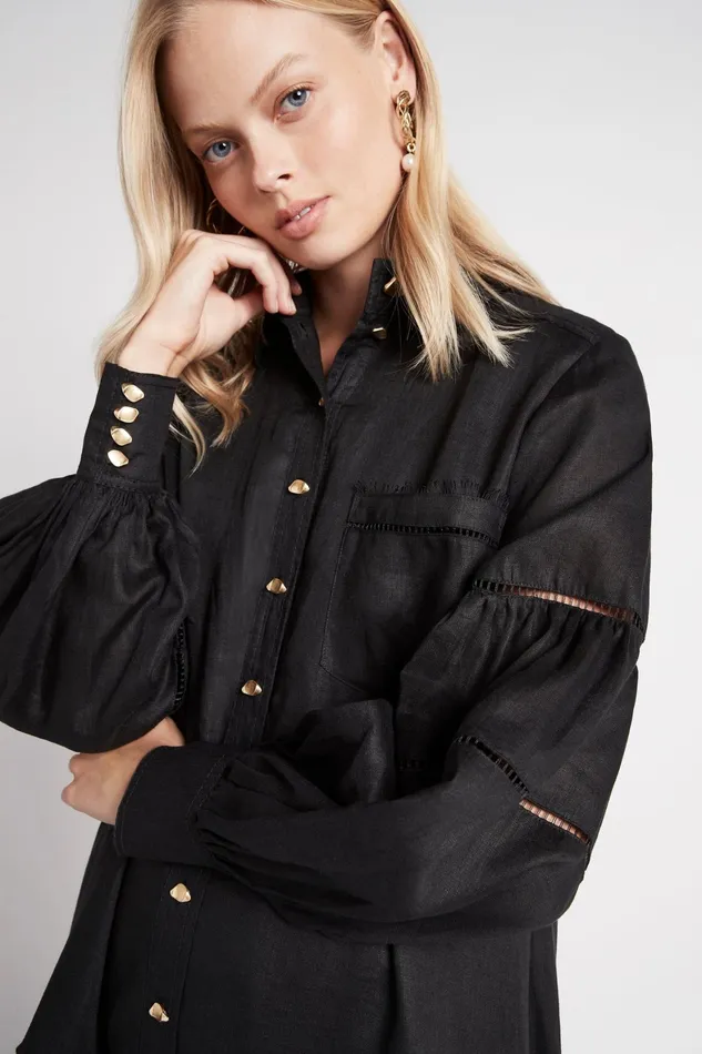 Aje Lotus Shirt Dress Black Women Dresses