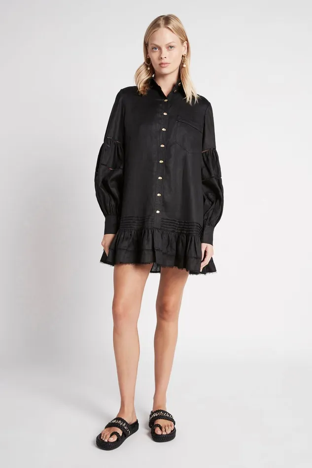 Aje Lotus Shirt Dress Black Women Dresses