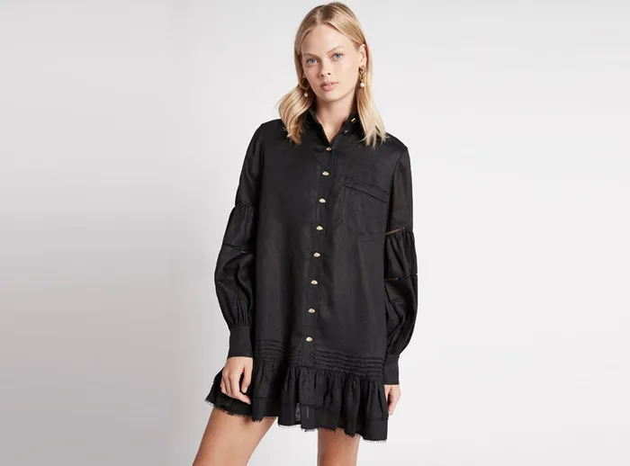 Aje Lotus Shirt Dress Black Women Dresses