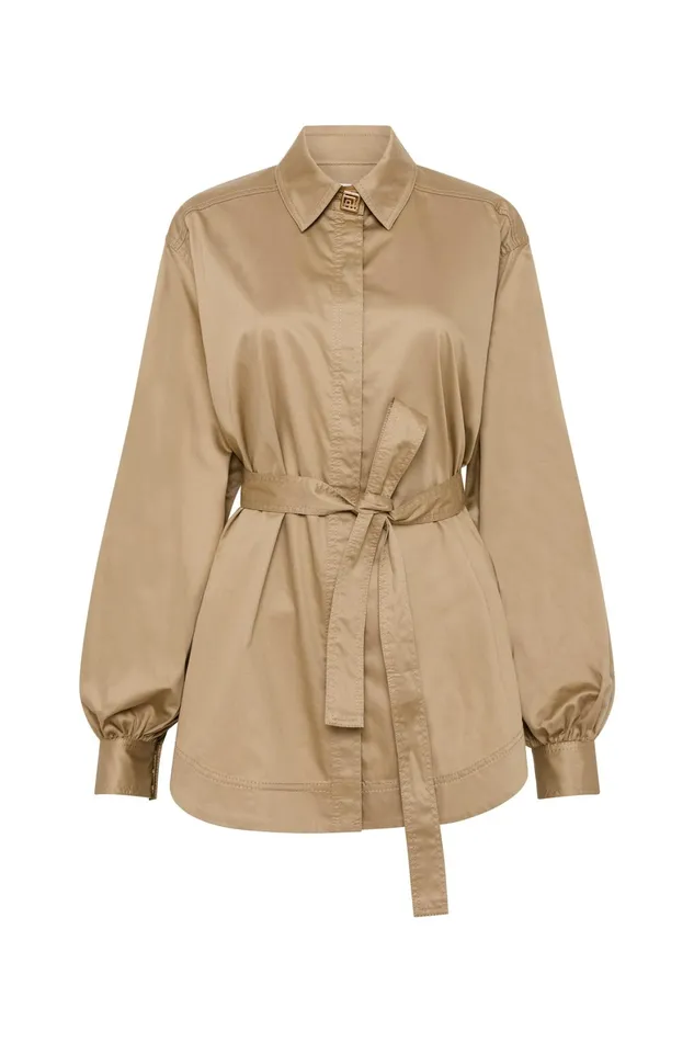 Aje Louise Belted Shirt Desert Khaki Women Tops