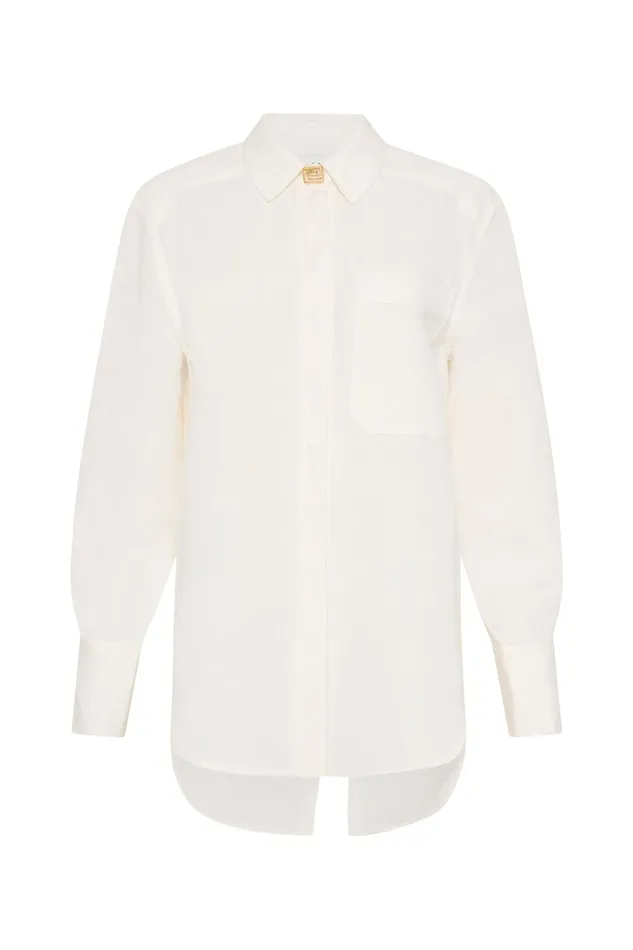 Aje Maggie Logo Split Shirt Ivory Women Tops