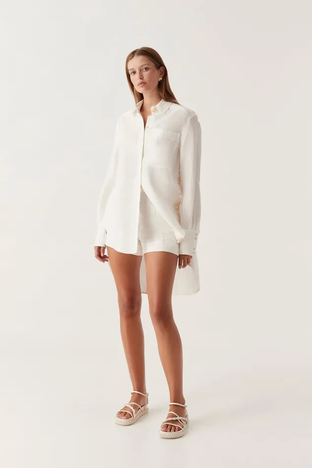 Aje Maggie Logo Split Shirt Ivory Women Tops