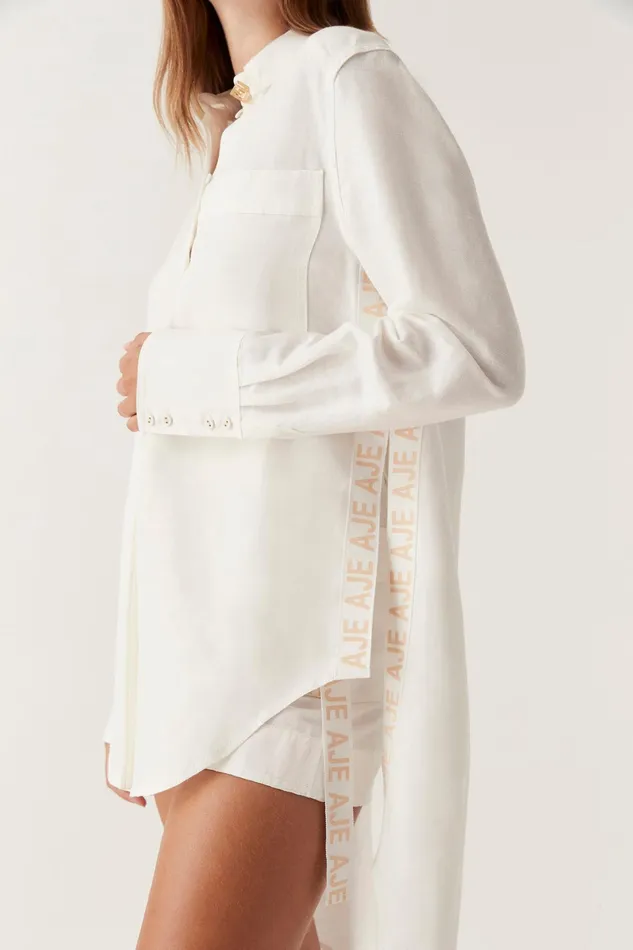 Aje Maggie Logo Split Shirt Ivory Women Tops