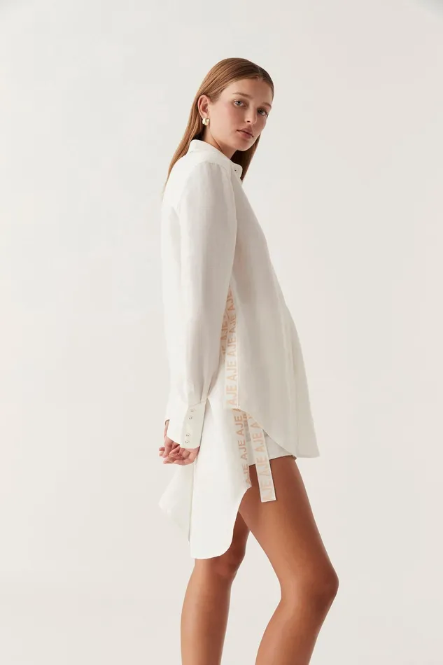 Aje Maggie Logo Split Shirt Ivory Women Tops