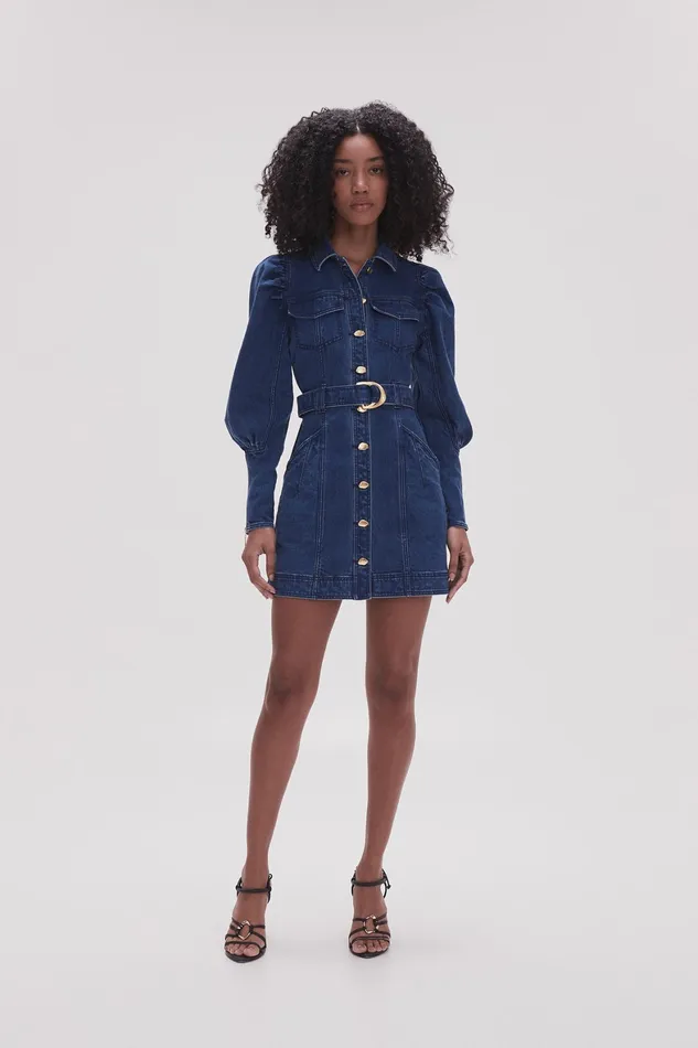 Aje May Denim Long Sleeve Dress Dark Indigo Women Denim