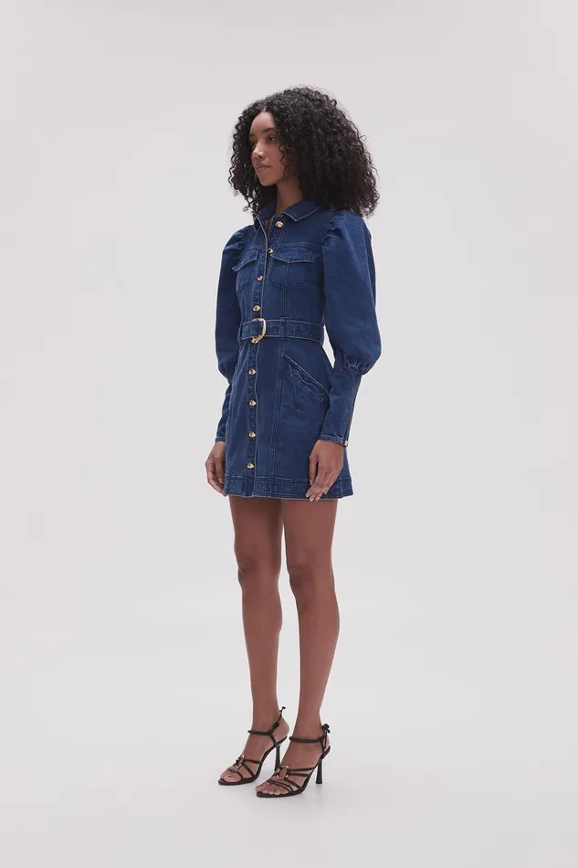 Aje May Denim Long Sleeve Dress Dark Indigo Women Denim