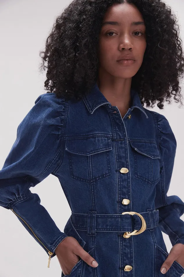 Aje May Denim Long Sleeve Dress Dark Indigo Women Denim