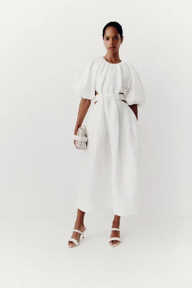 Aje Mimosa Cut Out Midi Dress Ivory Women Dresses