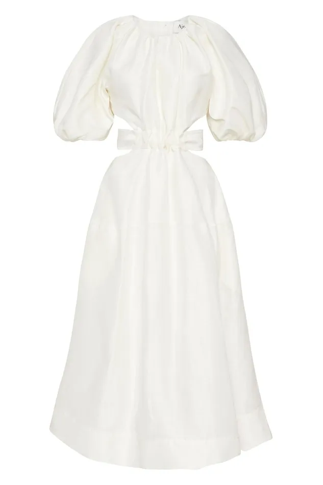 Aje Mimosa Cut Out Midi Dress Ivory Women Dresses
