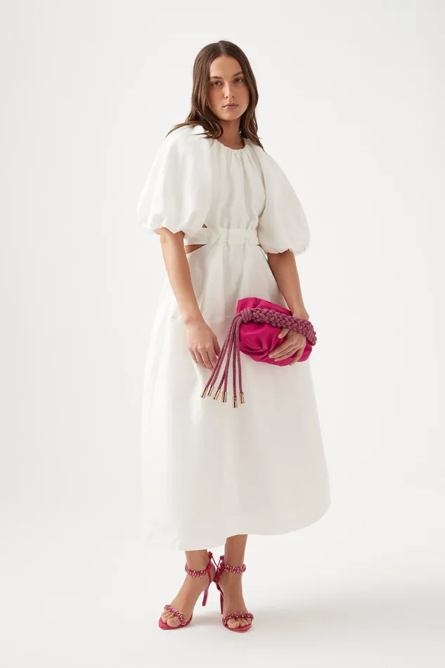 Aje Mimosa Cut Out Midi Dress Ivory Women Dresses
