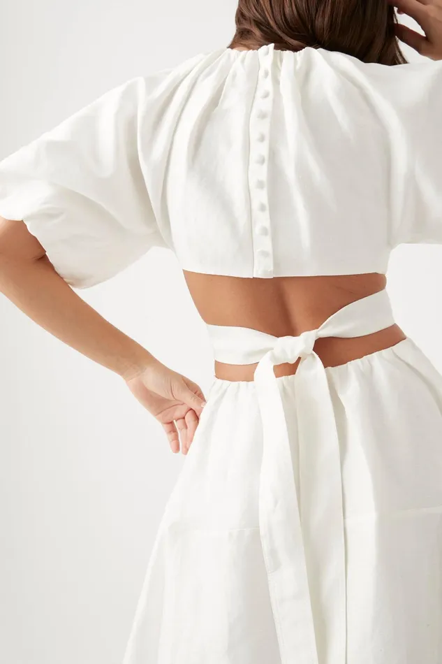 Aje Mimosa Cut Out Midi Dress Ivory Women Dresses
