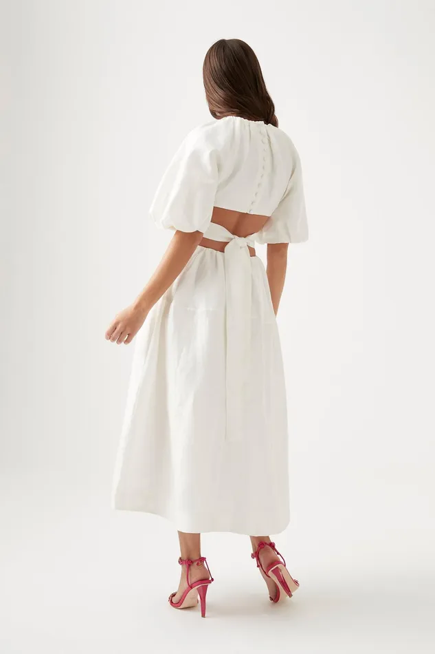 Aje Mimosa Cut Out Midi Dress Ivory Women Dresses
