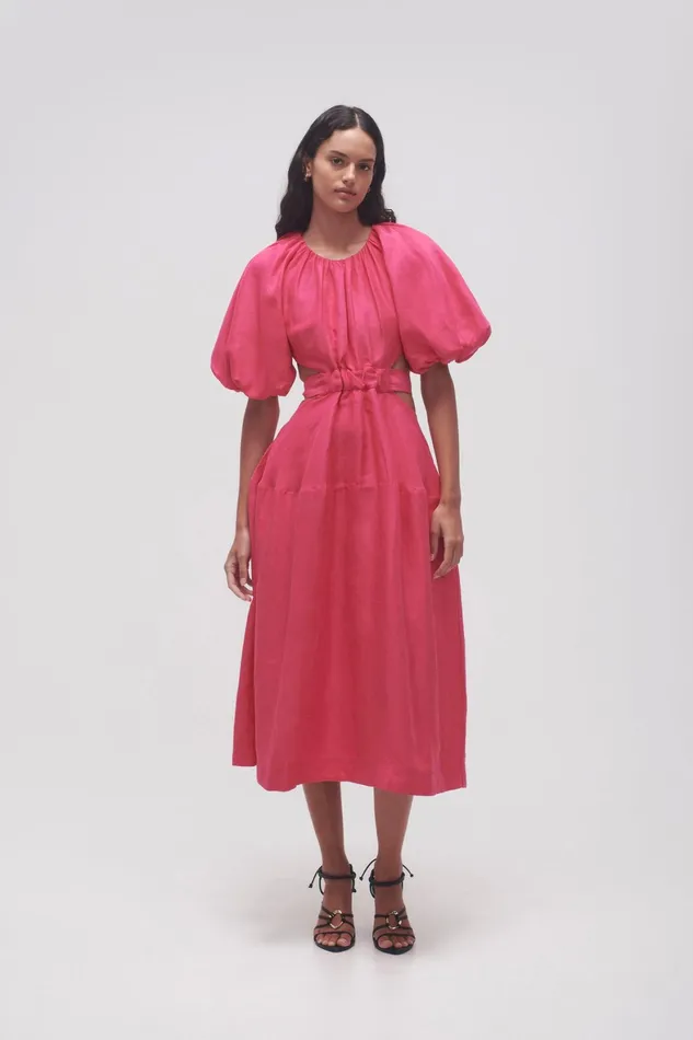 Aje Mimosa Cutout Midi Dress Hot Pink Women Dresses