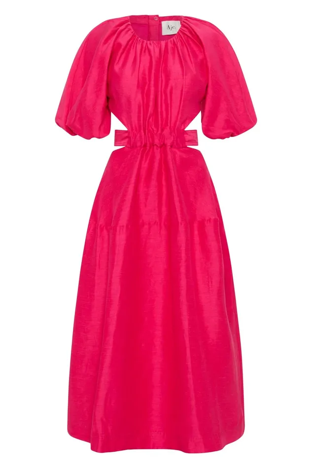 Aje Mimosa Cutout Midi Dress Hot Pink Women Dresses