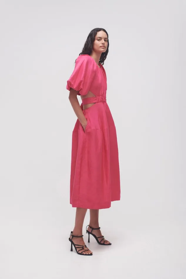 Aje Mimosa Cutout Midi Dress Hot Pink Women Dresses