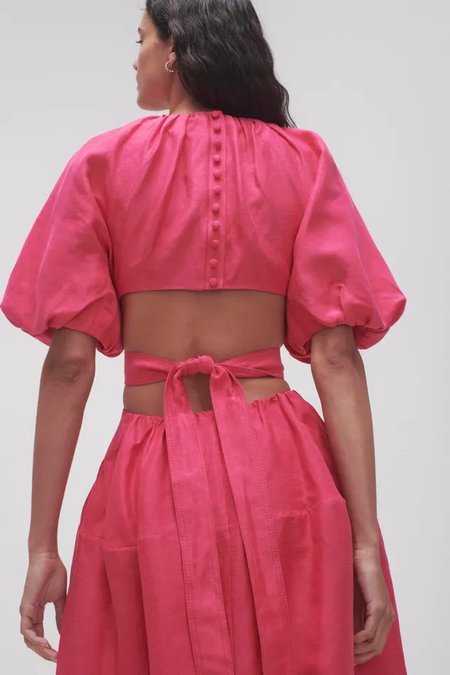 Aje Mimosa Cutout Midi Dress Hot Pink Women Dresses