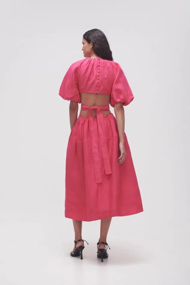 Aje Mimosa Cutout Midi Dress Hot Pink Women Dresses