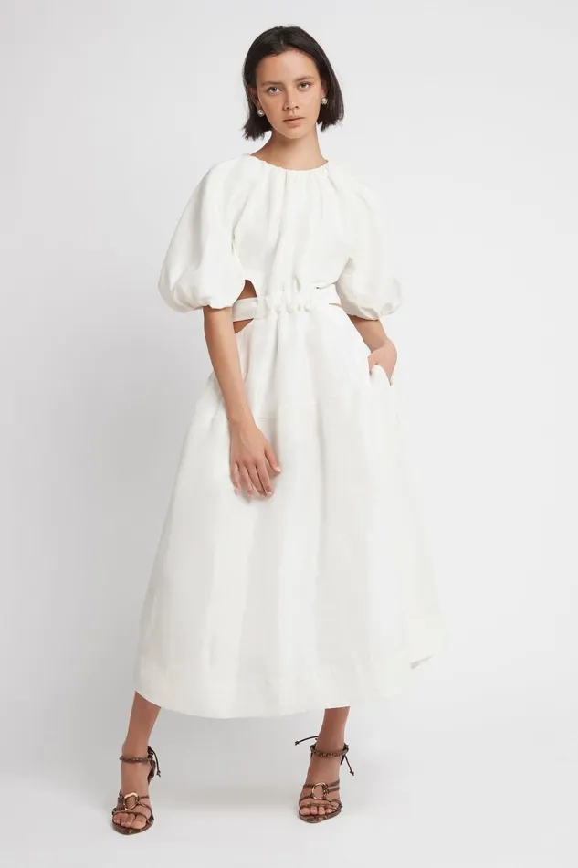 Aje Mimosa Cutout Midi Dress Ivory Women Dresses