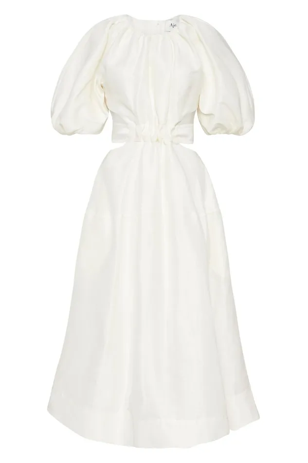Aje Mimosa Cutout Midi Dress Ivory Women Dresses