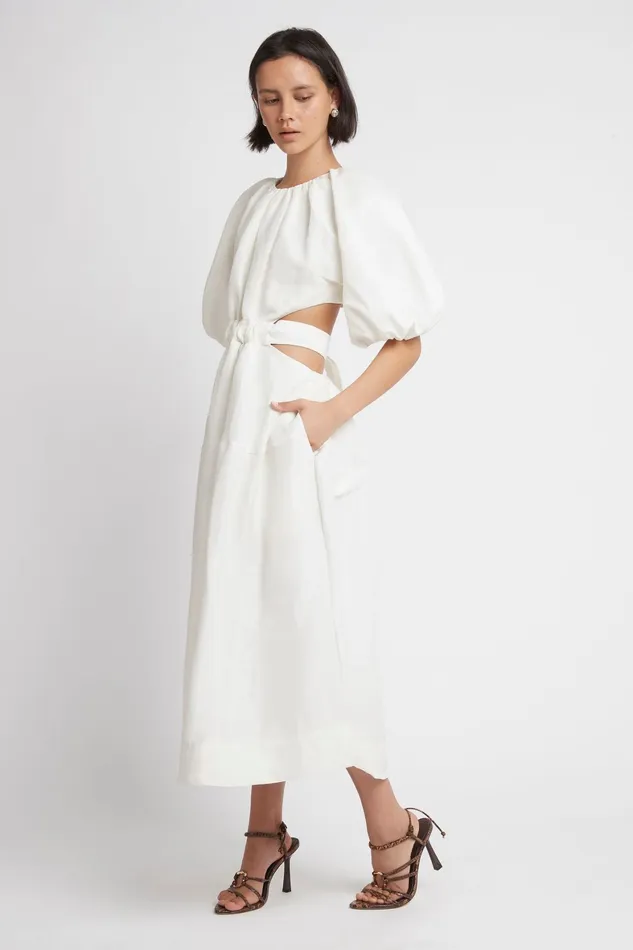 Aje Mimosa Cutout Midi Dress Ivory Women Dresses