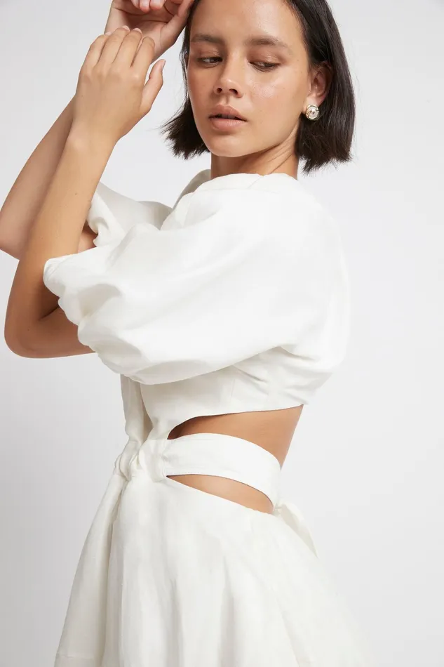 Aje Mimosa Cutout Midi Dress Ivory Women Dresses