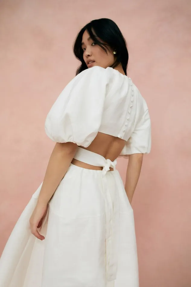 Aje Mimosa Cutout Midi Dress Ivory Women Dresses