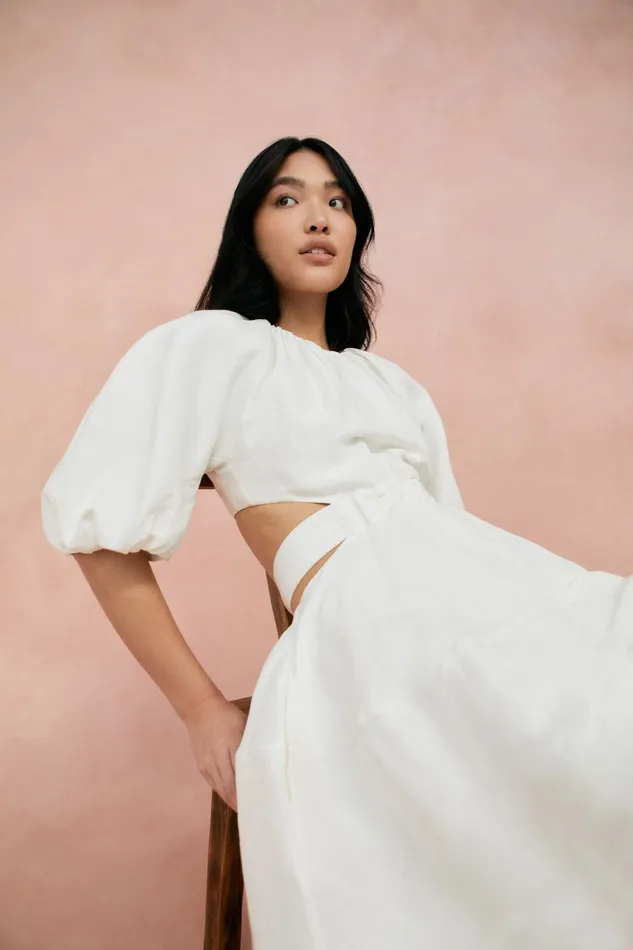 Aje Mimosa Cutout Midi Dress Ivory Women Dresses