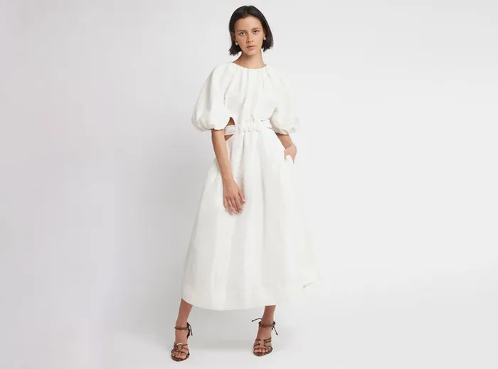 Aje Mimosa Cutout Midi Dress Ivory Women Dresses