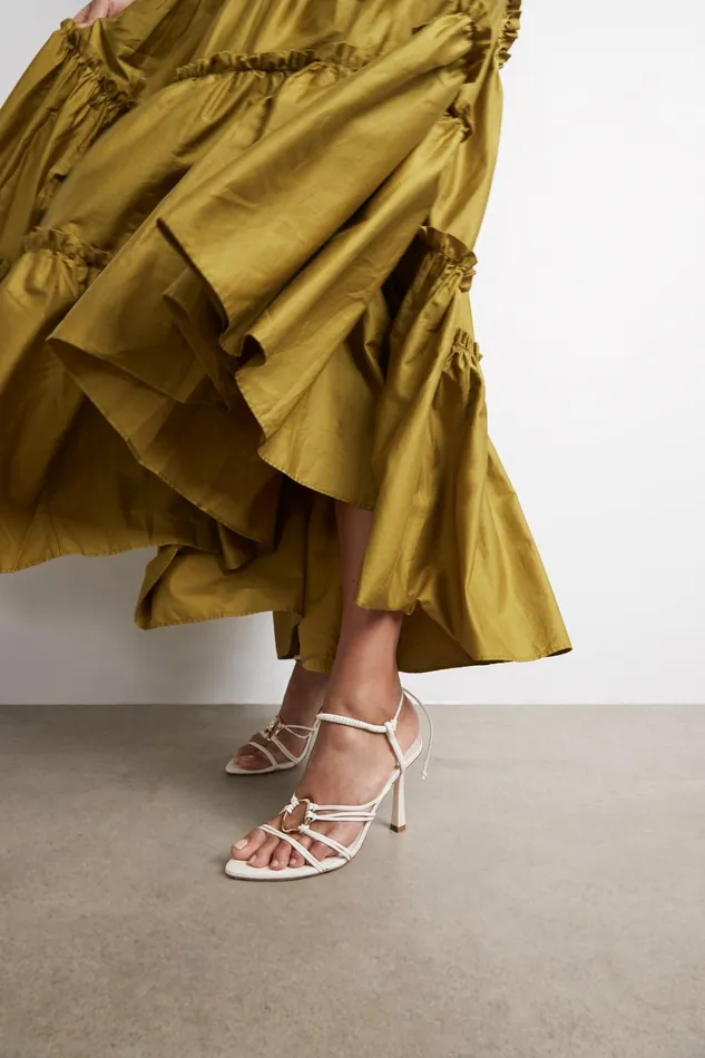 Aje Mirage Leather Strappy Heel Ivory Women Shoes