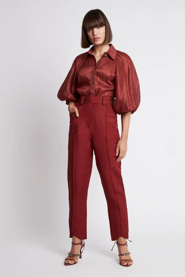 Aje Nova Stepped Hem Pant Burgundy Women Pants